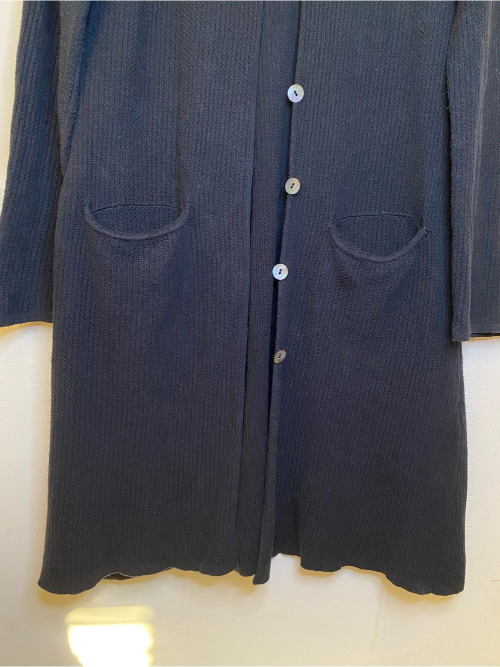 GUDRUN SJODEN Cotton Waffle Knit Button Front Long Cardigan Black Sz Small READ - Picture 6 of 11